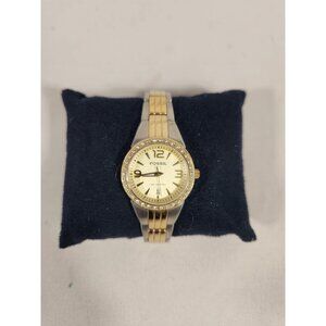 FOSSIL Blue Womens NWOB Watch Gold Silver Rhinestone Date 6" GIFT READY